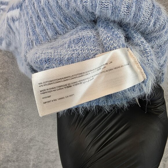 C/MEO Collective Sweater Womens XS Blue White Chevron Fuzzy Crewneck Cropped - Picture 7 of 10